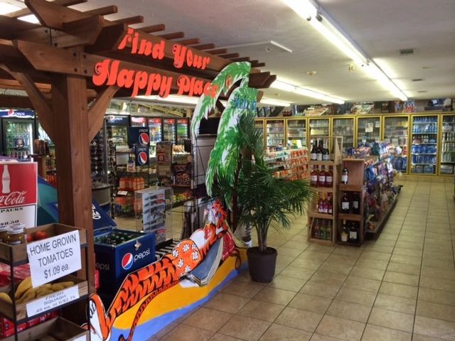 Inside the park store, stocked with drinks, groceries and local produce